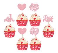 Gyufise 24Pcs Happy Mother's Day Cupcake Toppers Pink Glitter Heart Love Mom Cupcake Food Picks Best Mom Cake Decorations for Women Birthday Happy Mother's Day Theme Party Supplies