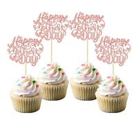 Gyufise 24Pcs Happy Mothers Day Cupcake Toppers Rose Gold Glitter Best Mom Cupcake Picks Mom's Theme Happy Mother's Day Women Birthday Party Cake Decorations Supplies