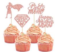 Gyufise 24Pcs Happy Mother's Day Cupcake Toppers Rose Gold Glitter Love Mother Best Mom Theme Cupcake Picks for Happy Mother's Day Theme Party Cake Decorations Supplies