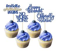 Gyufise 24Pcs Happy Retirement Cupcake Toppers Officially Retired Cake Toppers No Work Zone Adventure Begins Cupcake Picks for Retirement Theme Farewell Birthday Party Decorations Supplies Dark Blue
