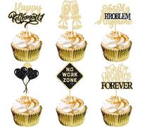 Gyufise 24Pcs Happy Retirement Cupcake Toppers Officially Retired Cupcake Picks Out of Office Forever Retirement Theme Cake Toppers Decorations for Farewell Party Supplies Gold