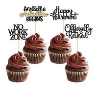 Gyufise 24Pcs Happy Retirement Cupcake Toppers Officially Retired No Work Zone Adventure Begins Cupcake Picks for Retirement Theme Farewell Birthday Party Cake Decorations Supplies Black