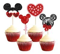 Gyufise 24Pcs Happy Valentines Day Cupcake Toppers Glitter Red Love Mouse Castle Love Balloon Cupcake Picks for Valentine's Wedding Party Holiday Supplies