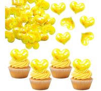 Gyufise 24Pcs Heart Cupcake Toppers Valentines Day Cake Toppers Heart Shaped Cupcake Cake Decorations for Valentine Wedding Party Mother's Day Party Supplies Yellow