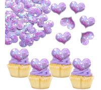Gyufise 24Pcs Heart Cupcake Toppers Valentines Day Cake Toppers Heart Shaped Cupcake Cake Decorations for Valentine Wedding Party Mother's Day Party Supplies Purple