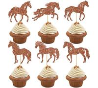 Gyufise 24Pcs Horse Cupcake Toppers Glitter Animal Horse Racing Cupcake Pick Baby Shower Horse Party Cake Decorations for Birthday Equestrian Theme Party Decorations Brown