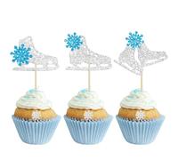 Gyufise 24Pcs Ice Skating Cupcake Toppers Glitter Snowflake Ice Sports Theme Cupcake Picks Baby Shower Cake Decorations for Skating Theme Kids Birthday Party Supplies Silver