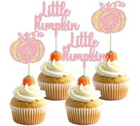 Gyufise 24Pcs Little Pumpkin Cupcake Toppers Glitter Fall Theme Baby Shower Cupcake Decorations Baby Feet Pumpkin Cupcake Picks for Thanksgiving Halloween Kids Birthday Party Decorations Pink