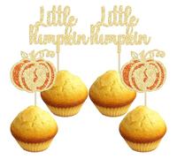 Gyufise 24Pcs Little Pumpkin Cupcake Toppers Glitter Fall Theme Baby Shower Cupcake Decorations Baby Feet Pumpkin Cupcake Picks for Thanksgiving Halloween Kids Birthday Party Decorations Gold