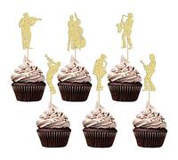 Gyufise 24Pcs Musician Cupcake Toppers Glitter Musical Silhouette Cello Saxophone Music Play Theme Cupcake Picks for Music Concert Wedding Engagement Bridal Shower Birthday Party Supplies Gold