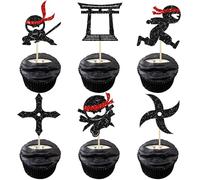 Gyufise 24Pcs Ninja Cupcake Toppers Glitter Martial Arts Karate Kung Fu Warriors Cupcake Picks for Ninja Theme Baby Shower Kids Birthday Party Cake Decorations Supplies