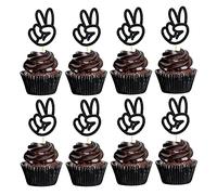 Gyufise 24Pcs Peace Sign Hand Cupcake Toppers Peacekeeper Cupcake Picks Black Glitter Peace Sign Cake Topper Hand Peace Sign Cake Decoration for 2nd Birthday Peace Themed Party Anniversary Supplies
