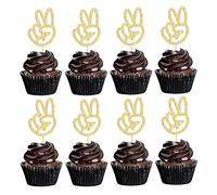 Gyufise 24Pcs Peace Sign Hand Cupcake Toppers Peacekeeper Cupcake Picks Gold Glitter Peace Sign Cake Topper Hand Peace Sign Cake Decoration for 2nd Birthday Peace Themed Party Anniversary Supplies