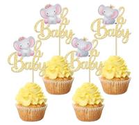 Gyufise 24Pcs Pink Elephant Oh Baby Cupcake Toppers Rose Gold Glitter It's a Girl Baby Shower Cupcake Picks for Elephant Theme Gender Reveal Baby Shower Kids Girls Birthday Party Cake Decorations Gold