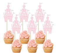 Gyufise 24Pcs Princess Castle Cupcake Toppers Glitter Castle Theme Birthday Party Decoration Princess Birthday Cake Decoration for Baby Shower Princess Birthday Party Supplies Light Pink