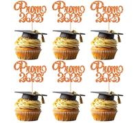 Gyufise 24Pcs Prom 2025 Cupcake Toppers 2025 Graduation Cupcake Picks Congrats Grad Class of 2025 Cake Decorations For Graduation Party Cake Decorations Orange