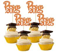 Gyufise 24Pcs Prom 2025 Cupcake Toppers Prom Decorations 2025 Graduation Cupcake Picks Class of 2025 Cake Decorations for 2025 College Graduation Prom Party Decorations Orange