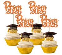 Gyufise 24Pcs Prom 2026 Cupcake Toppers Prom Decorations 2026 Graduation Cupcake Picks Class of 2026 Cake Decorations for 2026 College Graduation Prom Party Decorations Orange