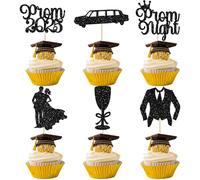 Gyufise 24Pcs Prom Cupcake Topper Prom Decorations for Party 2025 Prom Graduation Cupcake Topper 2025 Graduation Decorations Class of 2025 College Graduation Decorations Prom Party Decorations Black