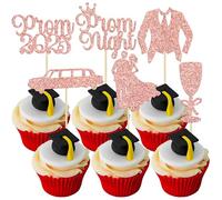 Gyufise 24Pcs Prom Cupcake Topper Prom Decorations for Prom Graduation Cupcake Topper 2025 Graduation Decorations Class of 2025 College Graduation Decorations Prom Party Decorations Rose Gold