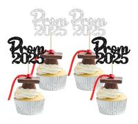 Gyufise 24Pcs Prom Cupcake Toppers Glitter Prom 2024 Graduation Cupcake Picks Class of 2024 Cake Decoration for 2024 Graduation College Prom Party Decorations Black Silver