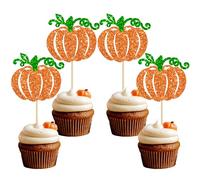 Gyufise 24Pcs Pumpkin Cupcake Toppers Orange Glitter Fall Theme Cupcake Picks Pumpkin Themed Baby Shower Birthday Thanksgiving Halloween Party Cake Decorations Supplies