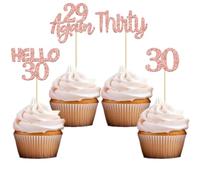Gyufise 24Pcs Rose Gold Glitter 30th Birthday Cupcake Toppers Hello 30 Cake Decorations Again 29 Thirty Cupcake Picks for 30th Birthday Cake Decorations Supplies