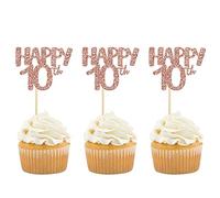 Gyufise 24Pcs Rose Gold Happy 10th Cupcake Toppers 10th Birthday Cake Toppers Glitter 10 Cake Topper Picks Birthday Cake Decoration for 10th Birthday Party Anniversary Celebration Supplies