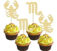 Gyufise 24Pcs Scorpio Cupcake Toppers Glitter 12 Constellation Scorpio Cake Toppers October November Birthday Cupcake Decoration for Horoscope Astrology Birthday Party Supplies Gold
