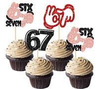Gyufise 24Pcs Six Seven Cupcake Toppers Funny 6 7 Party Decorations Funny Six Seven Birthday Cake Decorations for Baseball 6 7 Theme Party Supplies Red