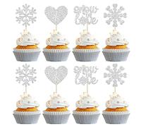 Gyufise 24Pcs Snowflake Cupcake Topper Silver Glitter Winter Heart Snow in Love Cake Toppers for Winter Wonderland Wedding Anniversary Decorations Bridal Shower Party Supplies