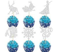 Gyufise 24Pcs Snowflake Cupcake Toppers Glitter Winter Frozen Theme Snowflake Deer Princess Cupcake Pick Decorations for Winter Wonderland Baby Shower Birthday Xmas Party Supplies Silver