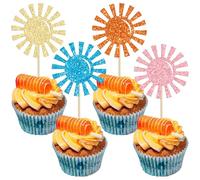 Gyufise 24Pcs Sun Cupcake Toppers First Trip Around The Sun Cake Decorations for Sunshine Theme Baby Shower First Birthday Wedding Party Decorations Supplies Multi
