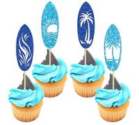 Gyufise 24Pcs Surfboard Cupcake Toppers Blue Glitter Surfboard Beach Cake Decorations Picks for Swimming Pool Summer Beach Party Luau Birthday Baby Shower Party Supplies