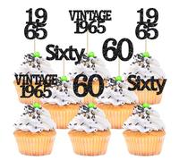 Gyufise 24Pcs Vintage 1965 Cupcake Toppers Cheers to 60 Fabulous Sixty Cupcake Picks Decorations for 60th Birthday Wedding Anniversary Party Cake Decorations Supplies Black
