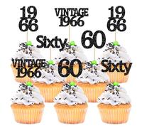 Gyufise 24Pcs Vintage 1966 Cupcake Toppers Cheers to 60 Fabulous Sixty Cupcake Picks Decorations for 60th Birthday Wedding Anniversary Party Cake Decorations Supplies Black