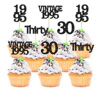 Gyufise 24Pcs Vintage 1995 Cupcake Toppers Cheers to 30 Fabulous Thirty Cupcake Picks Decorations for 30th Birthday Wedding Anniversary Party Supplies Black