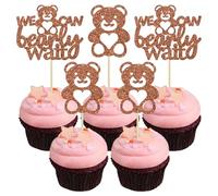 Gyufise 24Pcs We Can Bearly Wait Cupcake Toppers Brown Glitter Bear Cupcake Picks Baby Shower Cake Decorations for Gender Reveal Theme Baby Shower Kids Birthday Party Supplies