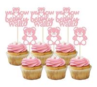 Gyufise 24Pcs We Can Bearly Wait Cupcake Toppers Pink Glitter Bear Cupcake Picks Baby Shower Cake Decorations for Gender Reveal Theme Baby Shower Kids Birthday Party Supplies