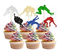 Gyufise 24Pcs Wrestling Cupcake Topper Wrestling Party Decorations Glitter Wrestler Cupcake Picks for Boy Man Wrestling Sports Theme Baby Shower Birthday Party Supplies Multi
