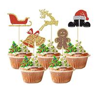 Gyufise 25 Pack Red Merry Christmas Cupcake Toppers Xmas Elf Feet Bell Sled Cupcake Picks for Merry Christmas Happy New Year Birthday Party Cake Decorations Supplies