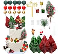 Gyufise 25Pcs Merry Christmas Cake Topper Palm Fan Snowman Elk Cake Pick Santa Claus Xmas Tree Cake Decorations for New Year Birthday Christmas Party DIY Supplies Multi 4
