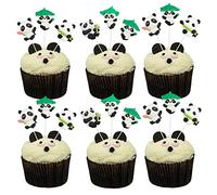 Gyufise 25Pcs Panda Cupcake Toppers Glitter Green Bamboo Cupcake Picks Cute Animal Bear Cake Decorations Baby Shower Kids Birthday Panda Theme Party Supplies