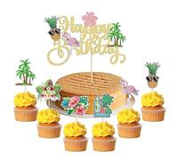 Gyufise 25Pcs Tropical Luau Cupcake Toppers with Happy Birthday Flamingo Cake Topper Palm Tree Flamingo Pineapple Aloha Cupcake Picks Decorations for Hawaiian Luau Theme Birthday Party Supplies