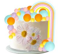 Gyufise 26Pcs Ball Cake Toppers Mini Balloon Balls Pastel Rainbow DIY Baking Cupcake Cake Decorations for Birthday Baby Shower Party Supplies Blue Yellow