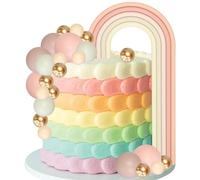 Gyufise 26Pcs Rainbow Cake Toppers DIY Baking Colorful Balls Cake Decorations for Wedding Anniversary Baby Shower Birthday Party Supplies Beige