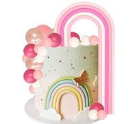 Gyufise 26Pcs Rainbow Cake Toppers DIY Baking Colorful Balls Cake Decorations for Wedding Anniversary Baby Shower Birthday Party Supplies Pink