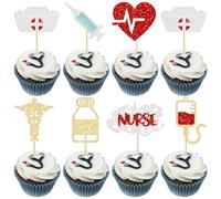Gyufise 28Pcs Nurse Cupcake Toppers Happy Nurse Week Nursing School Graduation 2024 Cupcake Picks Thank You for Medical Nurse Themed Birthday Party Cake Decorations Supplies