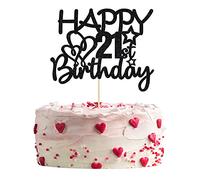Gyufise 3 Pack Black Glitter Happy 21st Birthday Cake Toppers Hello 21 Cheers to 21 Years 21 & Fabulous Cake Decorations for 21st Birthday Anniversary Party Supply Decorations