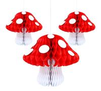 Gyufise 3 Pack Mushroom Shaped Honeycomb Paper Lanterns Mushroom Party Decorations Mushroom Honeycomb Balls Decorations Centerpieces for Birthday Party Garden Room Decor